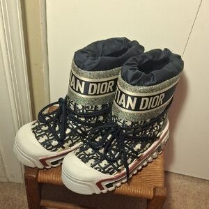 Dior Blue and White Patterned Snow Boots